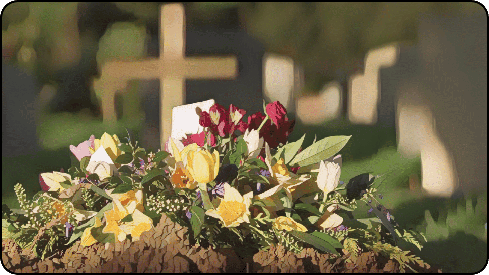 How deep to bury a dog A beautiful bouquet of flowers is placed on a grave symbolizing love and remembrance
