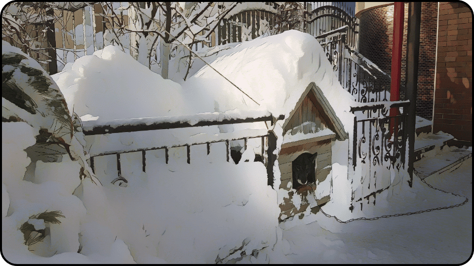 How to Insulate a Dog House A charming dog house surrounded by a thick layer of snow evoking a peaceful winter atmosphere