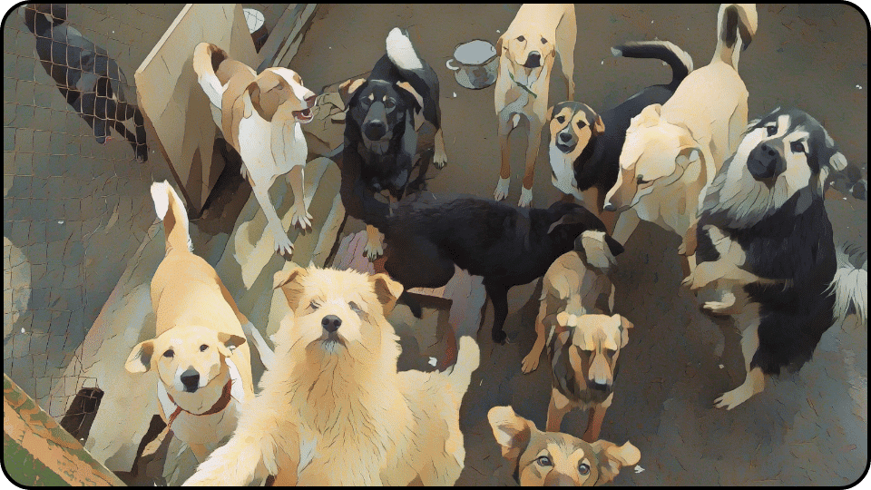 how to introduce a puppy to a dominant dog A lively assembly of dogs standing side by side highlighting their different sizes and colors in a joyful outdoor scene