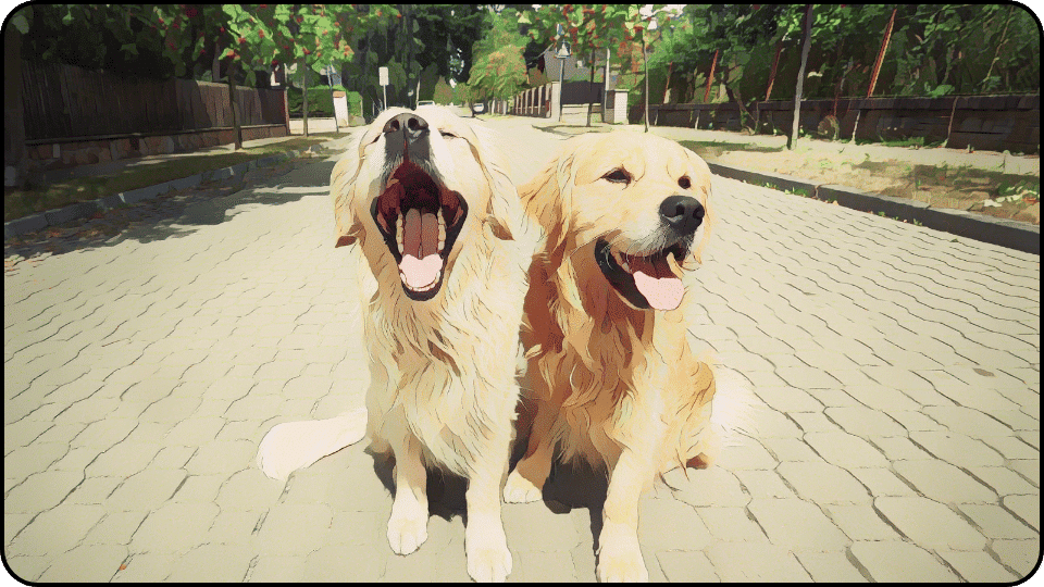 how to introduce a puppy to a dominant dog Two golden retrievers sitting happily on a charming brick road enjoying a sunny day together