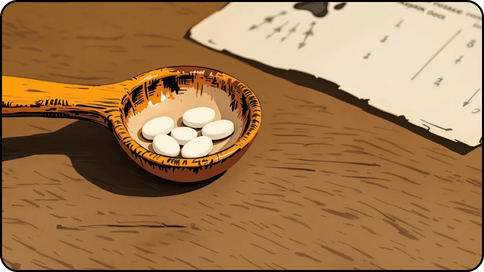 A measuring spoon with aspirin tablets, illustrating proper dosage for dogs