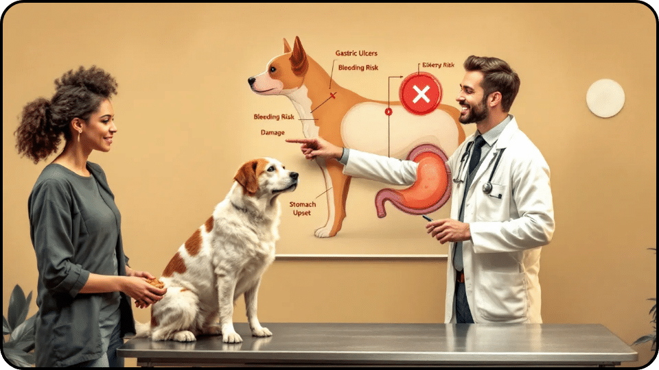 A veterinarian examining a dog, representing the potential side effects and risks of aspirin