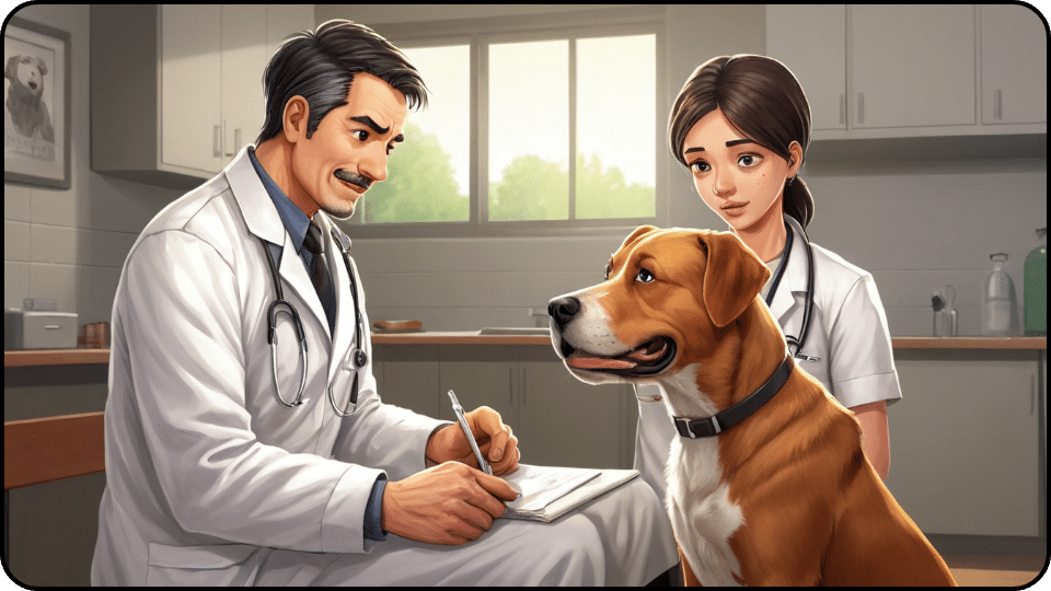 Health Check up Dogs. Sick Emotion. Owner Together 1