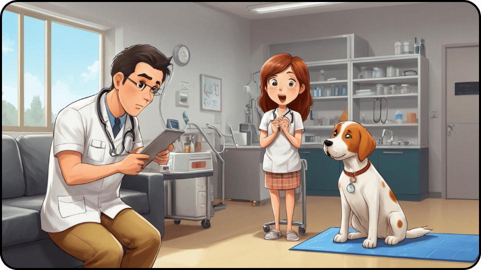 Health Check up Dogs. Sick Emotion. Owner Together