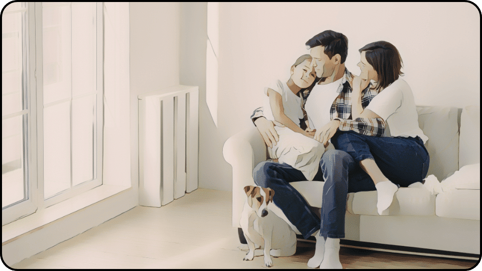 How to Get Dog Pee Out of Couch A cheerful family gathers on a cozy couch sharing smiles and laughter with their beloved dog